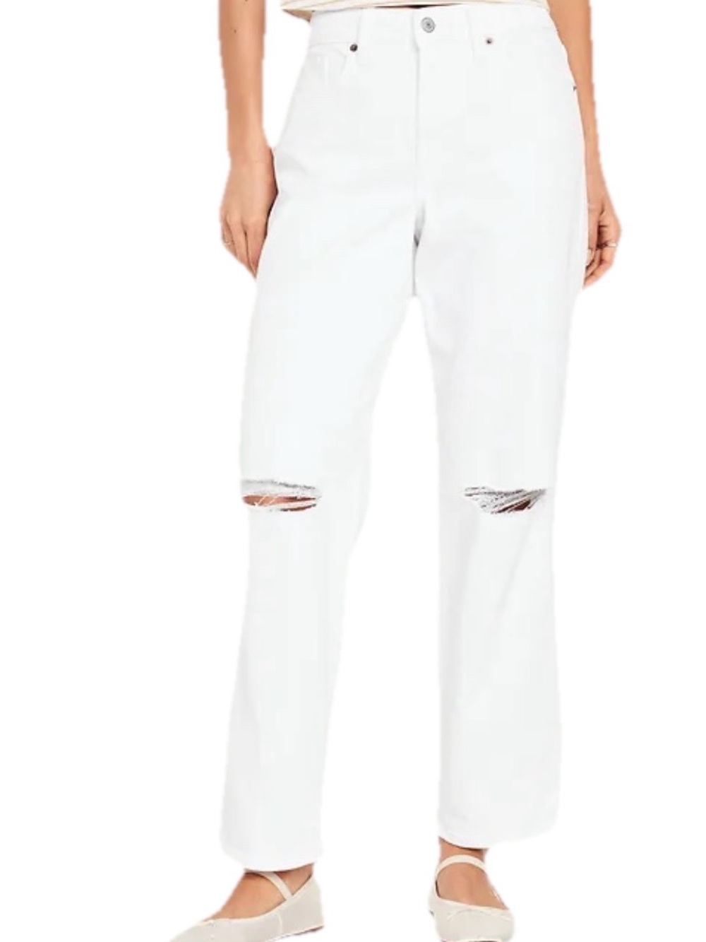 Old Navy Jeans Sz 20 White Distressed/Ripped Knee High-Rise Straight Casual